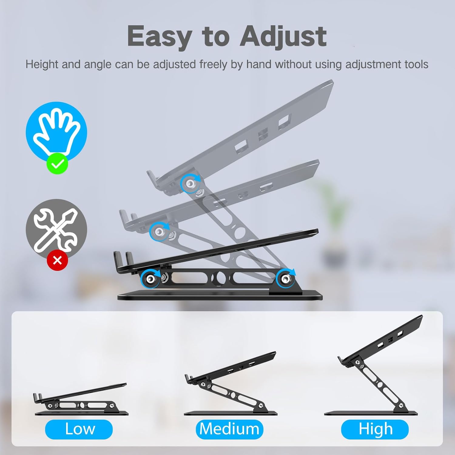 Adjustable Laptop Stand for Desk, Metal Foldable Laptop Riser Holder, Portable Desktop Book Stands, Ventilated Cooling Computer Notebook Stand Compatible with 10-15.6” Laptops - Image 3