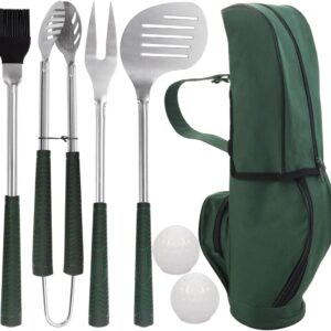 POLIGO 7PCS Golf-Club Style BBQ Tool Set Grilling Tools with Rubber Handle – Stainless Steel Grill Accessories for Outdoor Grill Set Premium Grill Utensils Set Fathers Day Birthday Gifts for Men Green
