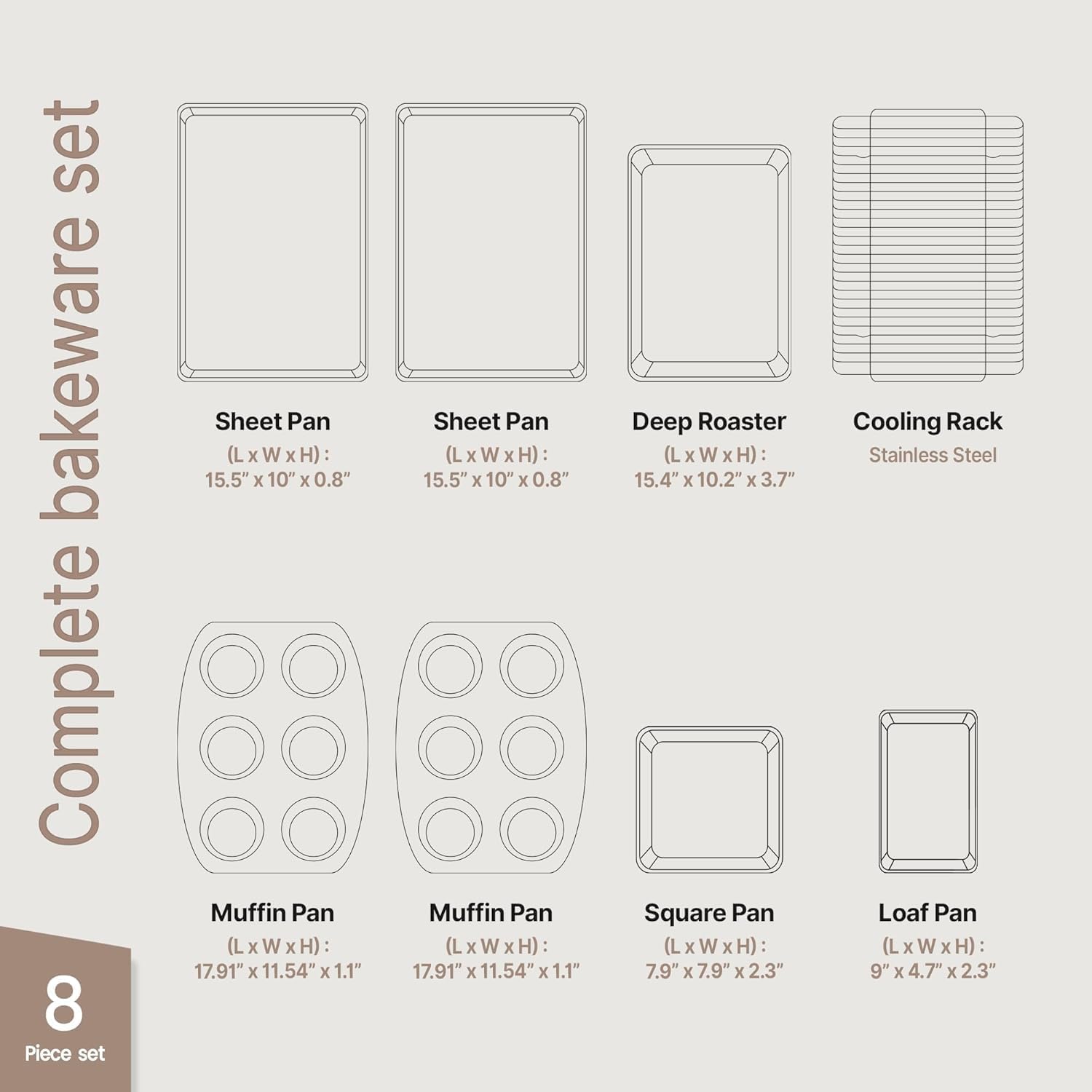 BAKKENMASTER Deluxe 8-Piece Carbon Steel Bakeware Set - Nonstick White Marble Coating, Silicone Handles - Professional Quality Kitchen Oven Baking Pans - Image 2