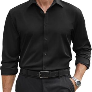 COOFANDY Mens Stretch Dress Shirts Long Sleeve Button Down Shirt Regular Fit Formal Business Wedding Shirts