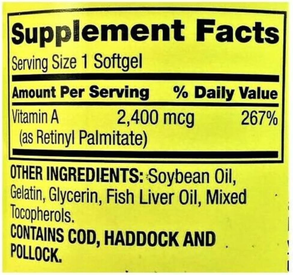 Spring Valley - Vitamin A SUPPLEMENT 2400MCG 250 Softgels - Image 3