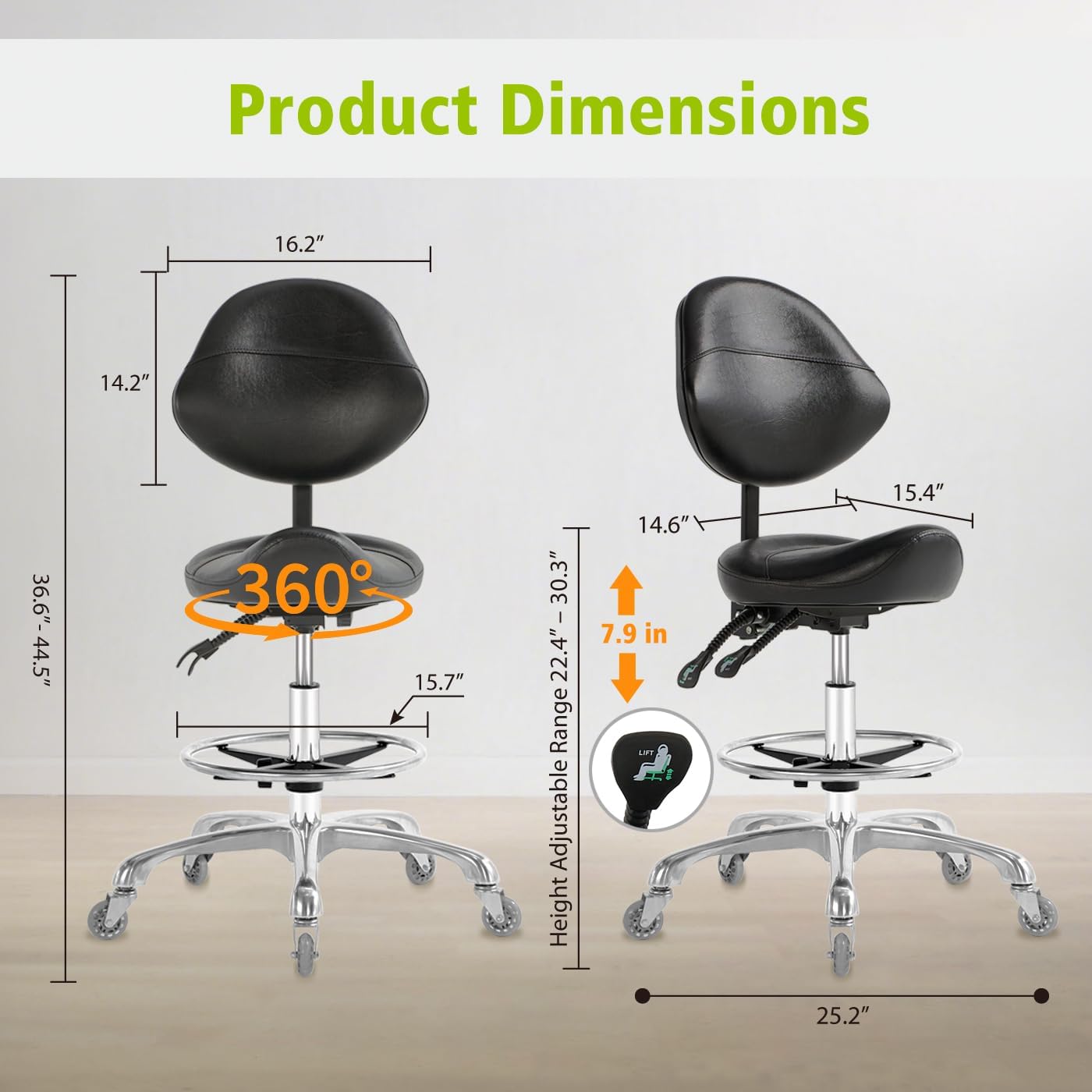 Saddle Stool Chair with Wheels,Ergonomic Swivel Rolling Height Adjustable for Salon Beauty Clinic Dentist Tattoo Home Office - Image 2