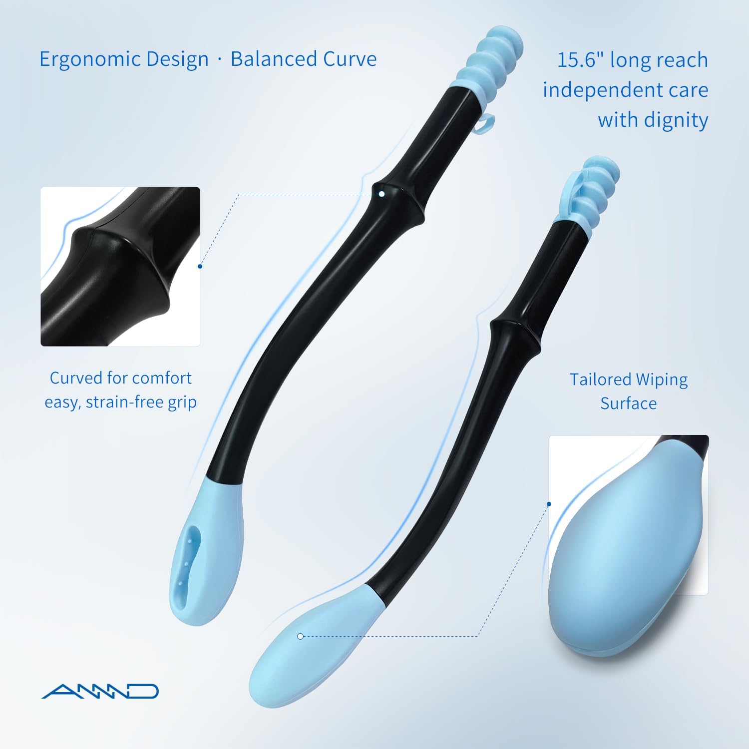 Bottom Buddy Wiping Aid – Upgraded Toilet Tissue Aids Wand for Wiping Bottom, 15.6" Long for Elderly, Overweight, Pregnant, and Limited Mobility, Blue - Image 3