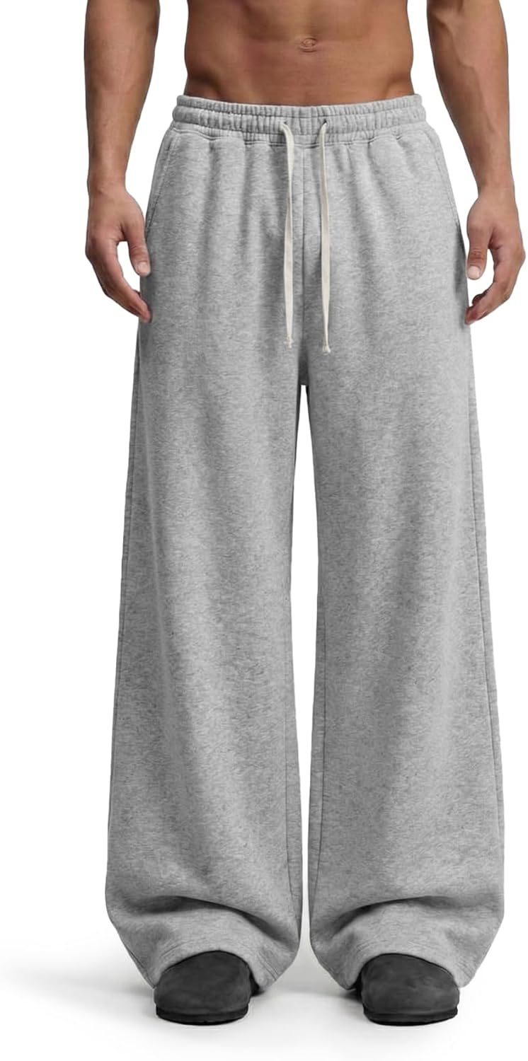 Mens Baggy Sweatpants Wide Leg Loose Open Bottom Uncuffed Gym Casual Lightweight Y2K Pants Relaxed Pocket No Wrinkle