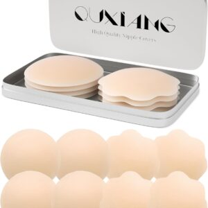 QUXIANG 4 Pairs Pasties Women Nipple Covers Reusable Adhesive Silicone Nippleless Covers Bra for Dress