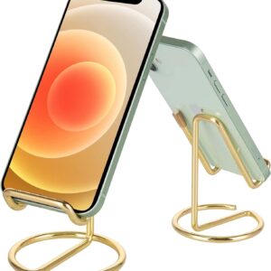 ROPOSY Cell Phone Stand for Desk, Cute Metal Gold Cell Phone Stand Holder Desk Accessories, Compatible with All Mobile Phones, iPhone, iPad