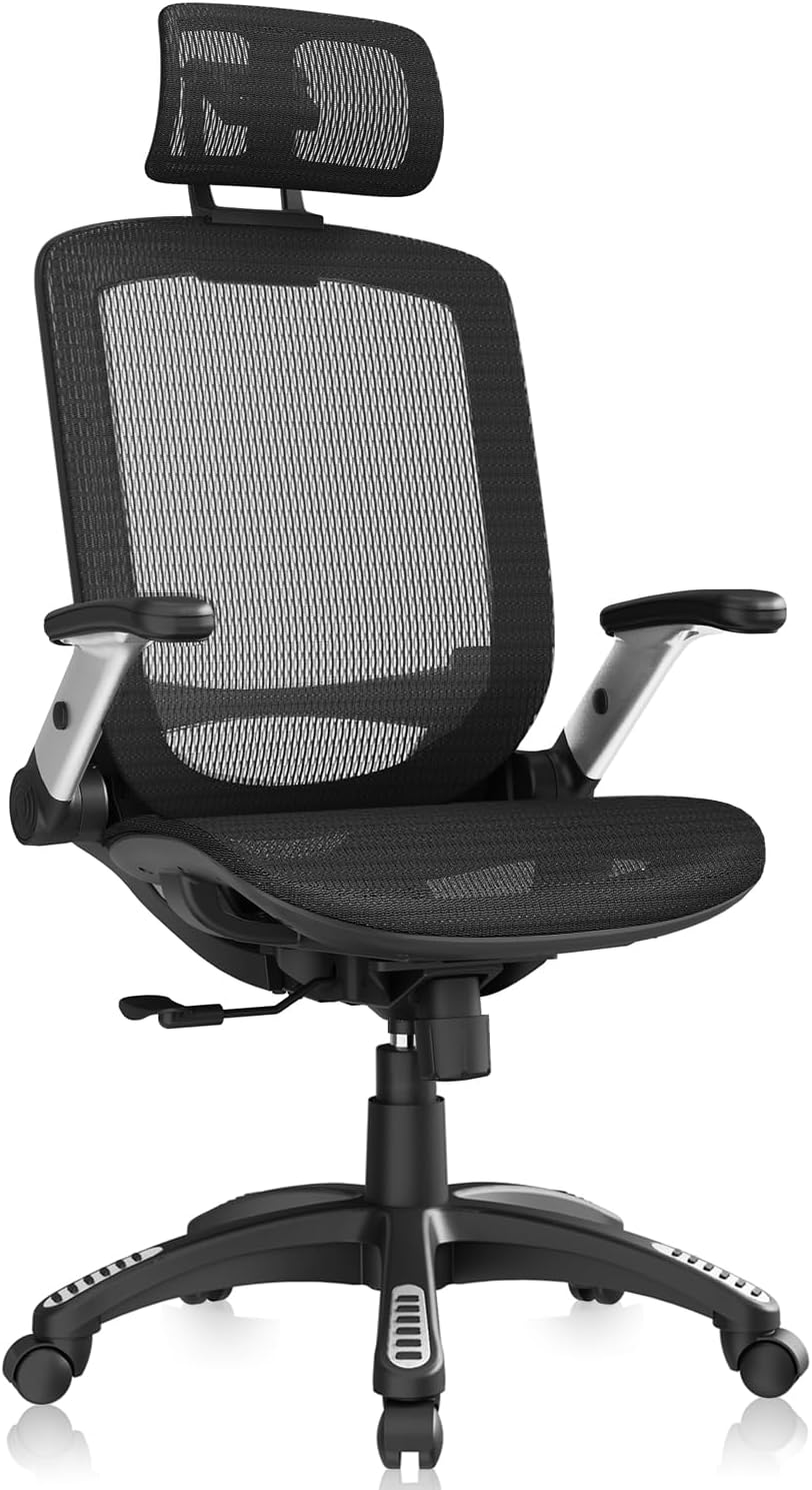 GABRYLLY Ergonomic Office Chair, High Back Home Desk Chair with Headrest, Flip-Up Arms, 90-120° Tilt Lock and Wide Cushion, Big and Tall Mesh Chairs for Man Woman, Black Task Chair - Image 9
