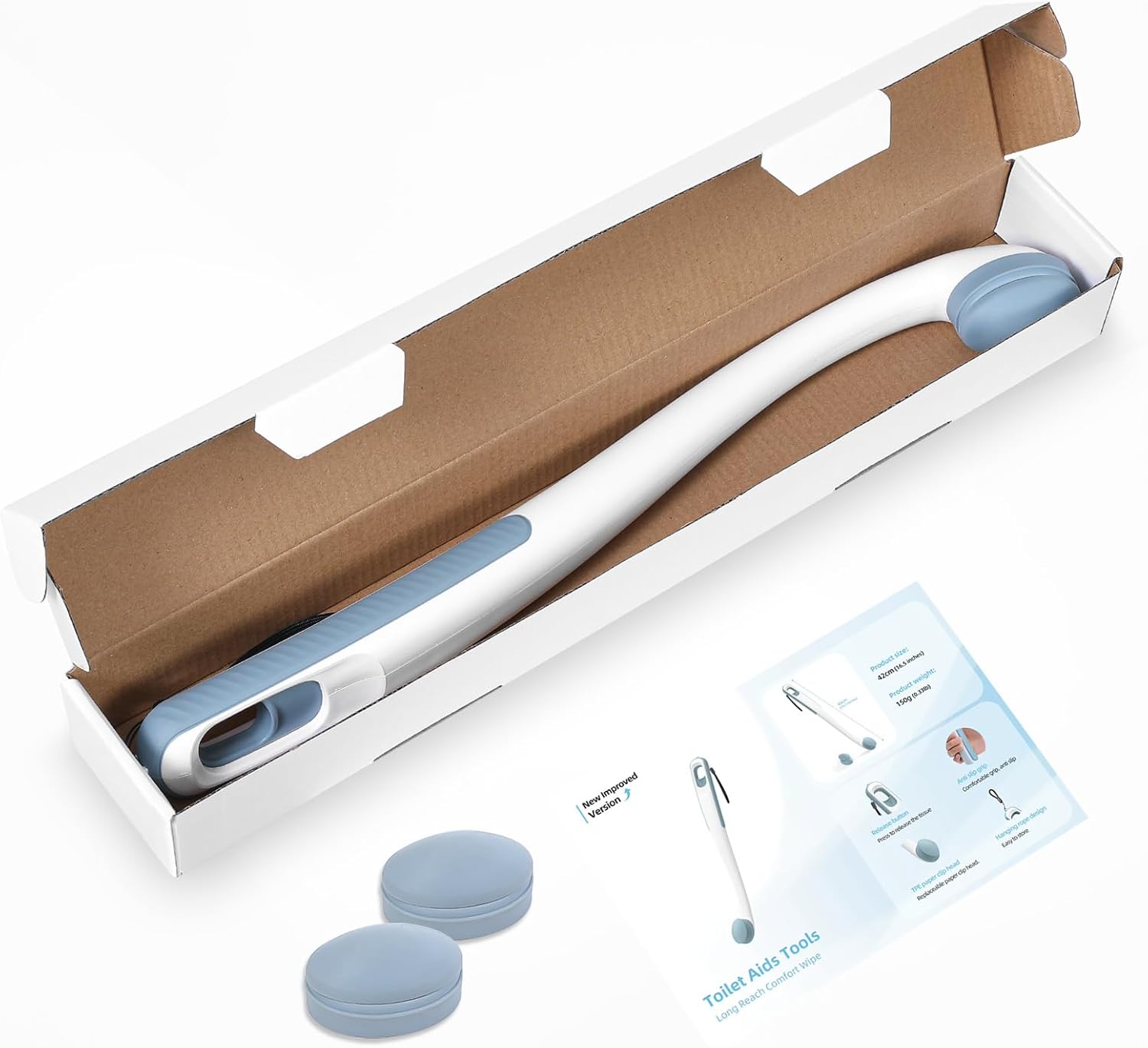Toilet Aids for Wiping Bottom, 16.5" Long Reach Comfort Wipe - Butt Wiper Tool with Replaceable Head & Wrist Strap - Bottom Buddy Wiping Aid for Elderly, Disabled, Overweight, Post-Surgery - Image 9