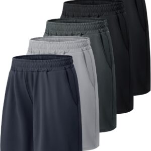 BOOJO 5 Pack Athletic Basketball Boys Shorts – Black Quick Dry Kids Youth Teen Shorts with Pockets for Soccer Running