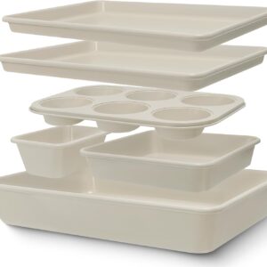 Baking Pans Set, Nonstick Bakeware Sets, Oven Pans for Cooking, AIVIKI 6 Pieces Baking Set Including Cookie Sheet, Deep Roaster Pan, Square Pan, Loaf Pan, Muffin Pan, Carbon Steel Baking Set