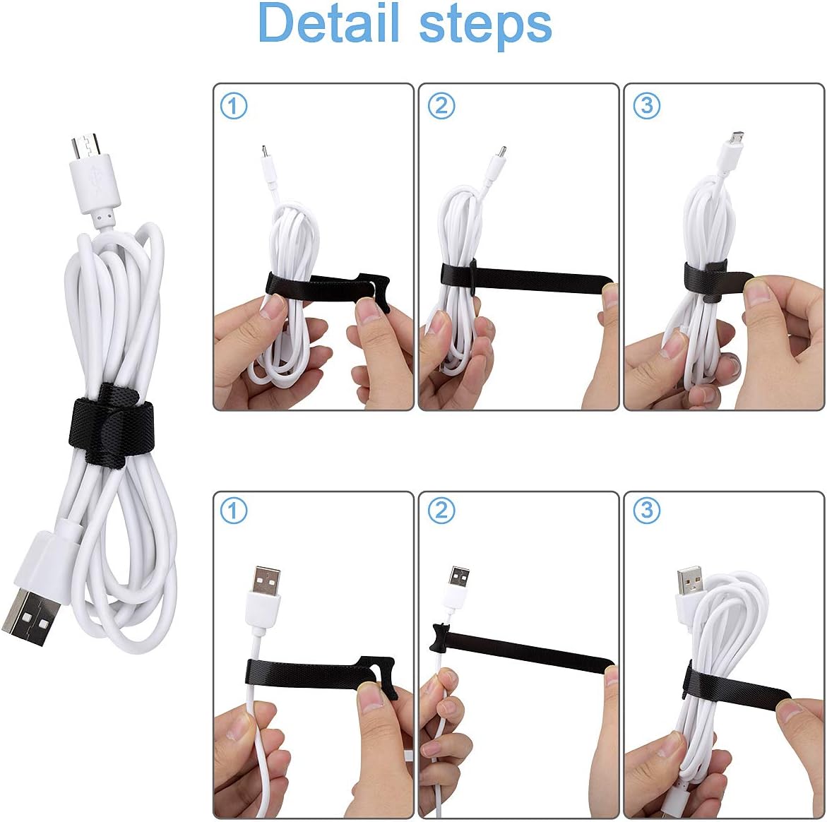 Nettbe 60 PCS 6 Inches Reusable Cable Ties, Adjustable Cord Straps Wire Organizer Cord Wrap and Hook Loop Cable Management - Image 7