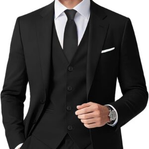 Men’s Stretch Slim Fit 5-Piece Suit Set with Blazer, Vest, Pants, Bow Tie, Necktie and Pocket Square