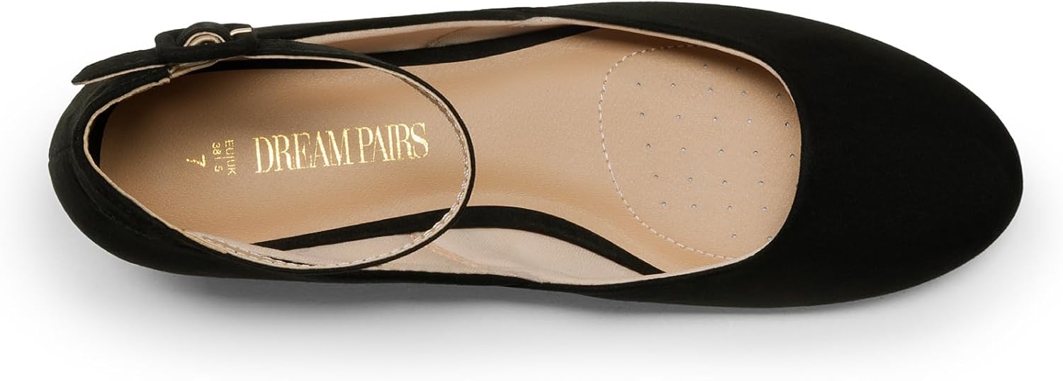 DREAM PAIRS Women's Dress Flats Ballet Low Wedge Round Toe Ankle Strap Comfortable Casual Flats Shoes - Image 4