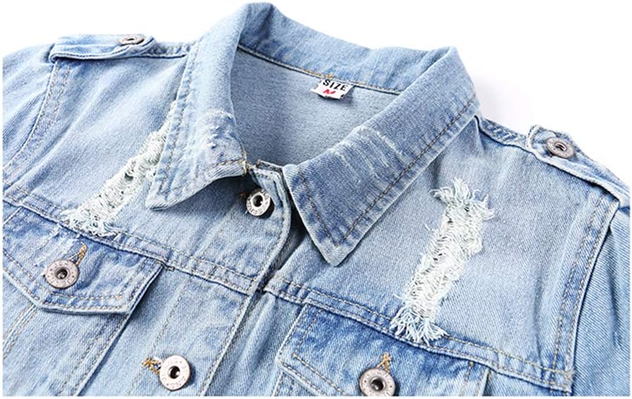 Hixiaohe Women Autumn 3/4 Sleeve Retro Short Denim Jackets Light Blue Jean Coats - Image 3