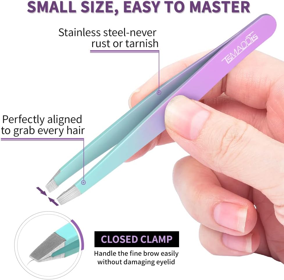 TsMADDTs 7 pcs Tweezers for Women Facial Hair, Precision Tweezer Set for Eyebrows with Curved Scissor and Eyebrow Razor for Ingrown Hair - Image 4