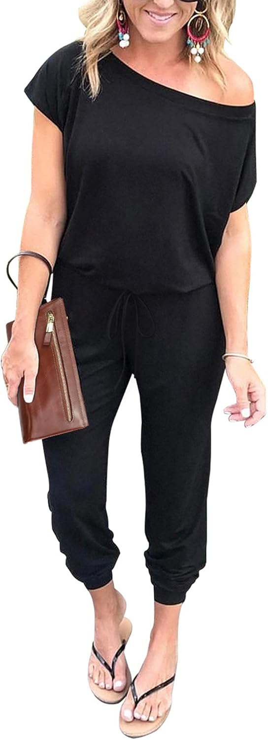 PRETTYGARDEN Jumpsuits for Women 2026 Summer Dressy Off Shoulder Romper Spring Vacation Travel Lounge Outfits Clothes