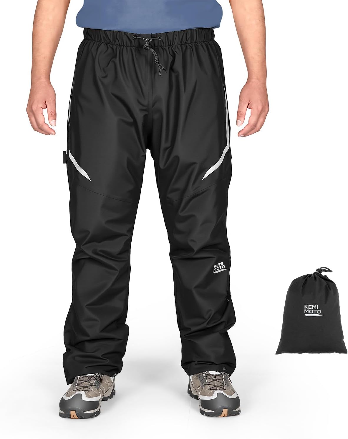 KEMIMOTO Men's Packable Waterproof Cycling Rain Pants, Windproof Breathable Lightweight Over Pants Outdoor Pants