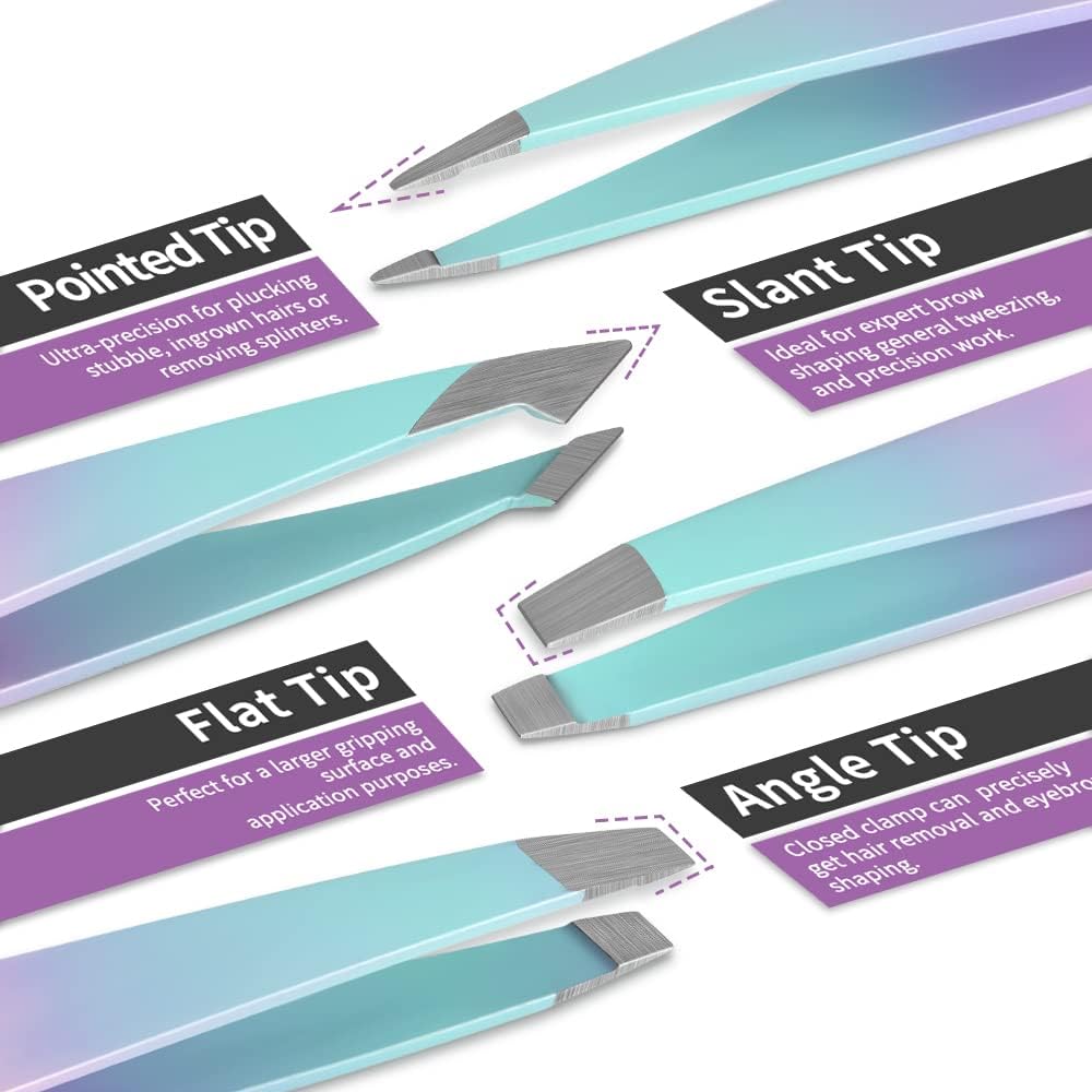 TsMADDTs 7 pcs Tweezers for Women Facial Hair, Precision Tweezer Set for Eyebrows with Curved Scissor and Eyebrow Razor for Ingrown Hair - Image 2