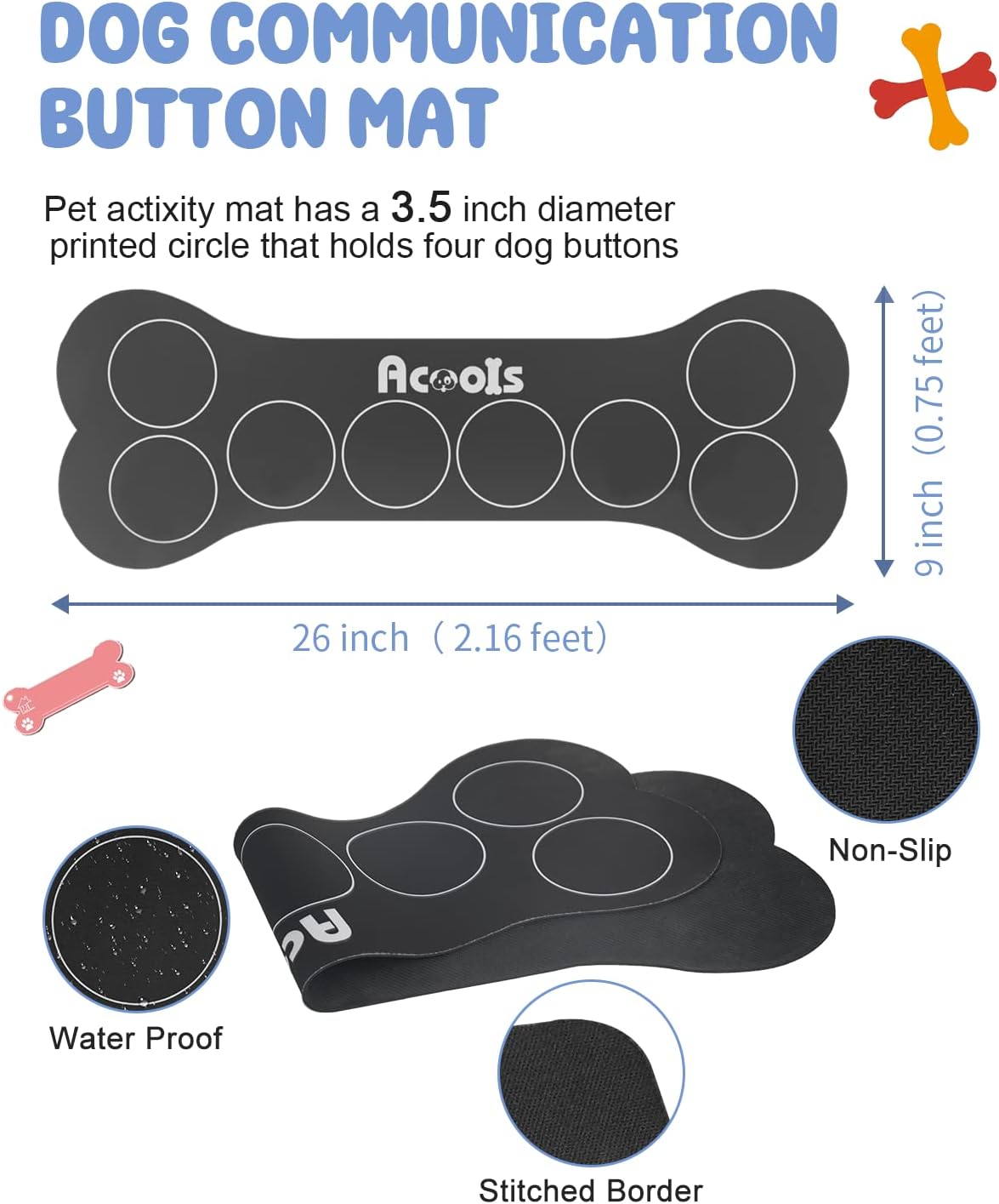 Dog Buttons for Communication, 8 Pcs Dog Talking Button Set, 30s Recordable Voice Pet Buzzer Training Buttons, Speaking Button for Dogs with Waterproof Anti-Slip Dog Button Mat and 48 Scene Stickers - Image 5