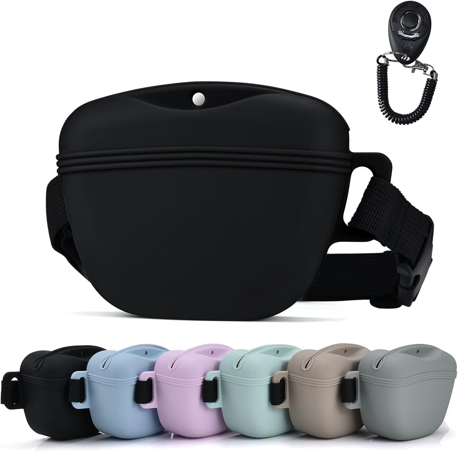 Pet Training Snack Pouch with Clicker 2.0 Upgraded Magnetic Closure, 1.66 Cup Silicone Belt for Dog Treats,Perfect for Exercising and Walking