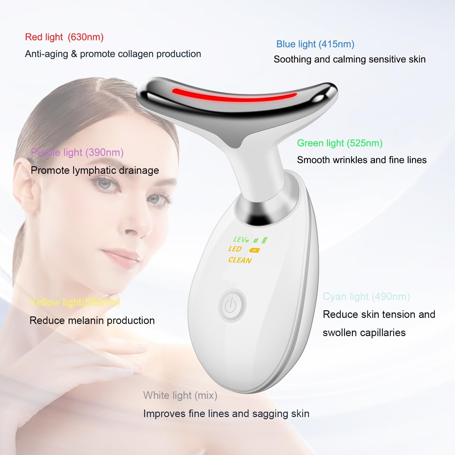 Face and Neck Massager Tools, Portable Facial Beauty Device,Facial Massager with 7 Color LED Lights for Skin Care - Image 2