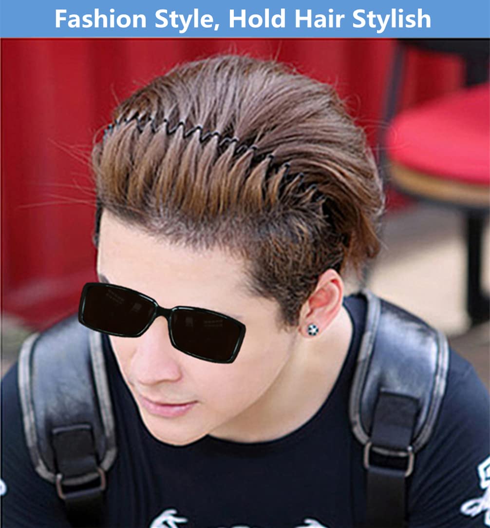 bodbop Metal Hair Band for Men Headband Women Bands Unisex Black Wavy Spring Outdoor Sports Headbands Men's Hoop Clips Accessories Simple Elastic Non Slip Head Headwear - Image 3