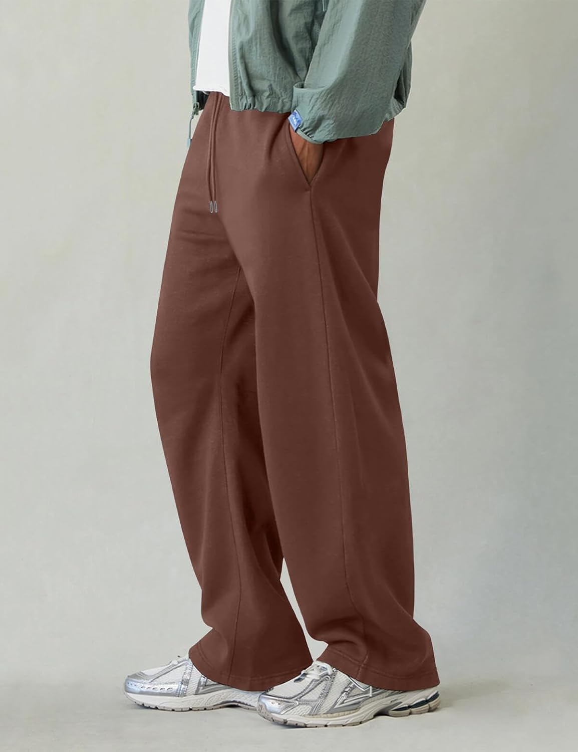 HeSaYep Men's Fleece Baggy Sweatpants Wide Leg Barrel Sweat Pants Lounge Athletic Gym Pants with Pockets - Image 4