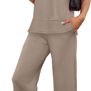 OFEEFAN Women’s Lounge Sets Fashion Outfits Wide Leg Loungewear Side Slit Tracksuit for Vacation Travel Airport S-3XL