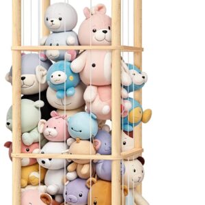 Woodure Stuffed Animal Storage & Organizer, Wooden Cute Zoo Toy Holder for Toddler Rooms, Playrooms & Bedrooms