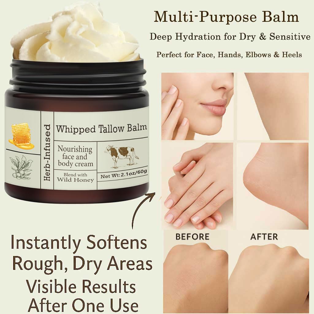 URQT Beef Tallow for Skin - Organic Grass-Fed Whipped Beef Tallow and Honey Balm - Deeply Moisturizing for Face & Body - Natural Skin Care for Soft, Supple Skin - Image 6