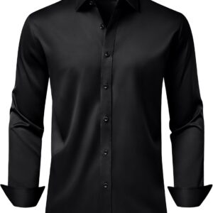 Men’s Dress Shirts Long Sleeve Stretch Wrinkle Free Wedding Formal Business Button Down Shirt