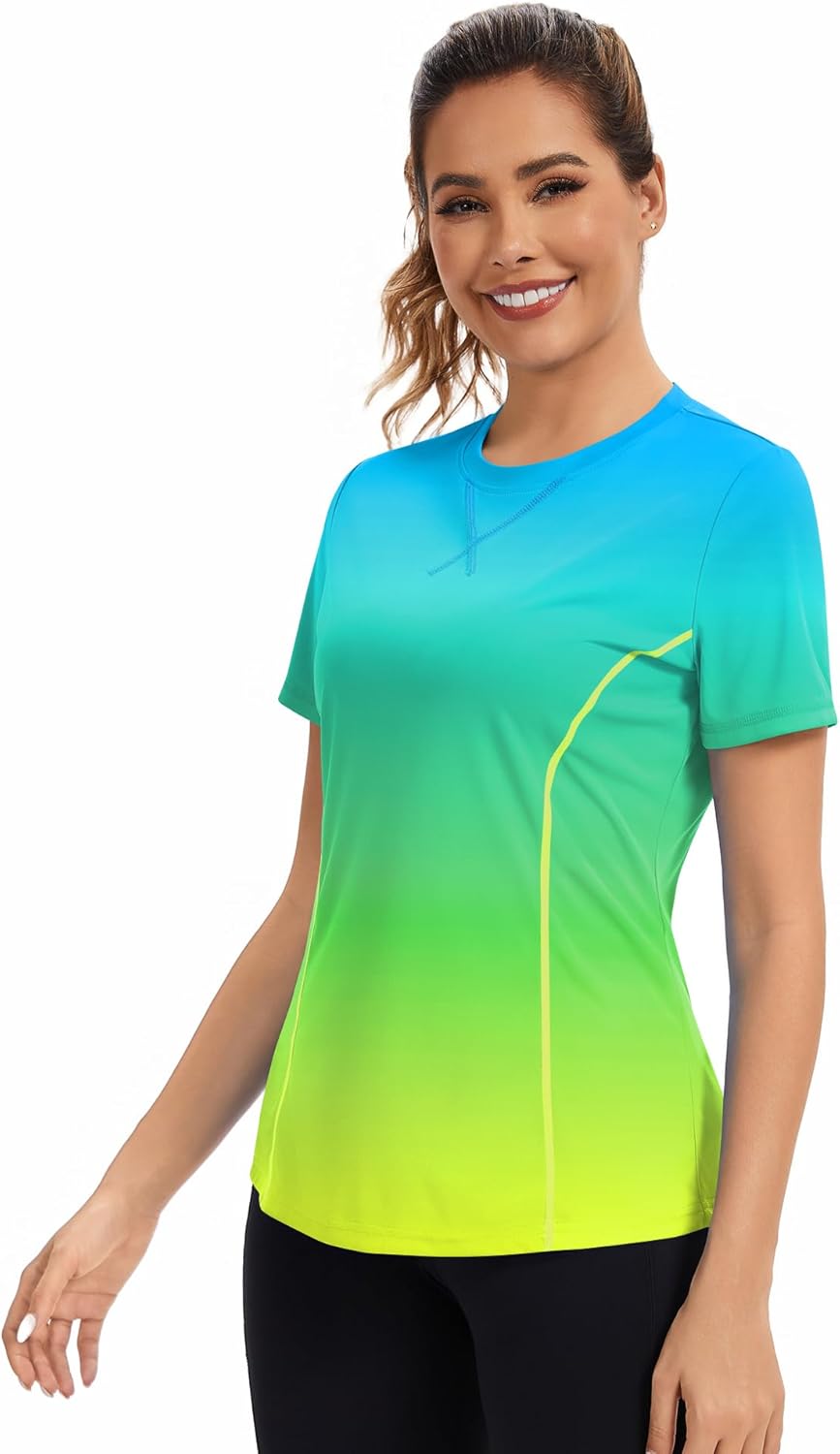 AVOOGUE Women's Short Sleeve Workout Tops Quick Dry Athletic UPF50+ Sun Protection Shirts Gym Hiking Running Yoga Clothes - Image 3