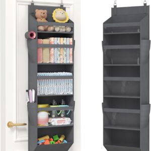 Lifewit 1 Pack Over the Door Organizer, Clear Window Hanging Storage with 4 Side Pockets, Anti Tilt 40 lbs Load Behind Door for Pantry, Nursery, Bathroom, Bedroom, Dorm, 5 Section, Gray