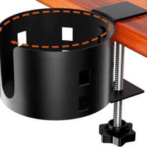 Upgraded Large Desk Cup Holder Clamp, OOKUU Anti-Spill Table Cup Holder, Metal Office & PC Gaming Desk Accessories, Compatible with Universal Cup, Bottles, Pencil Holder (Black)