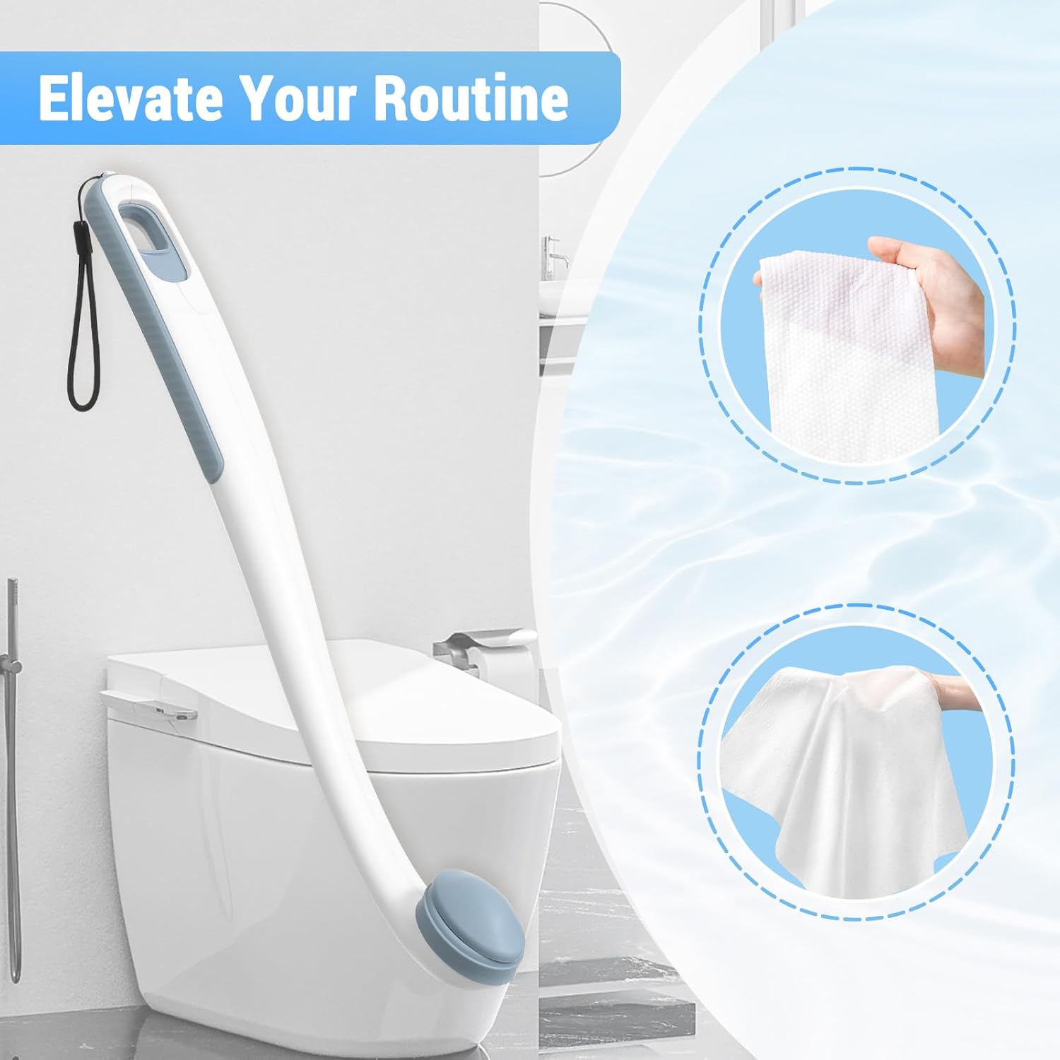 Toilet Aids for Wiping Bottom, 16.5" Long Reach Comfort Wipe - Butt Wiper Tool with Replaceable Head & Wrist Strap - Bottom Buddy Wiping Aid for Elderly, Disabled, Overweight, Post-Surgery - Image 8