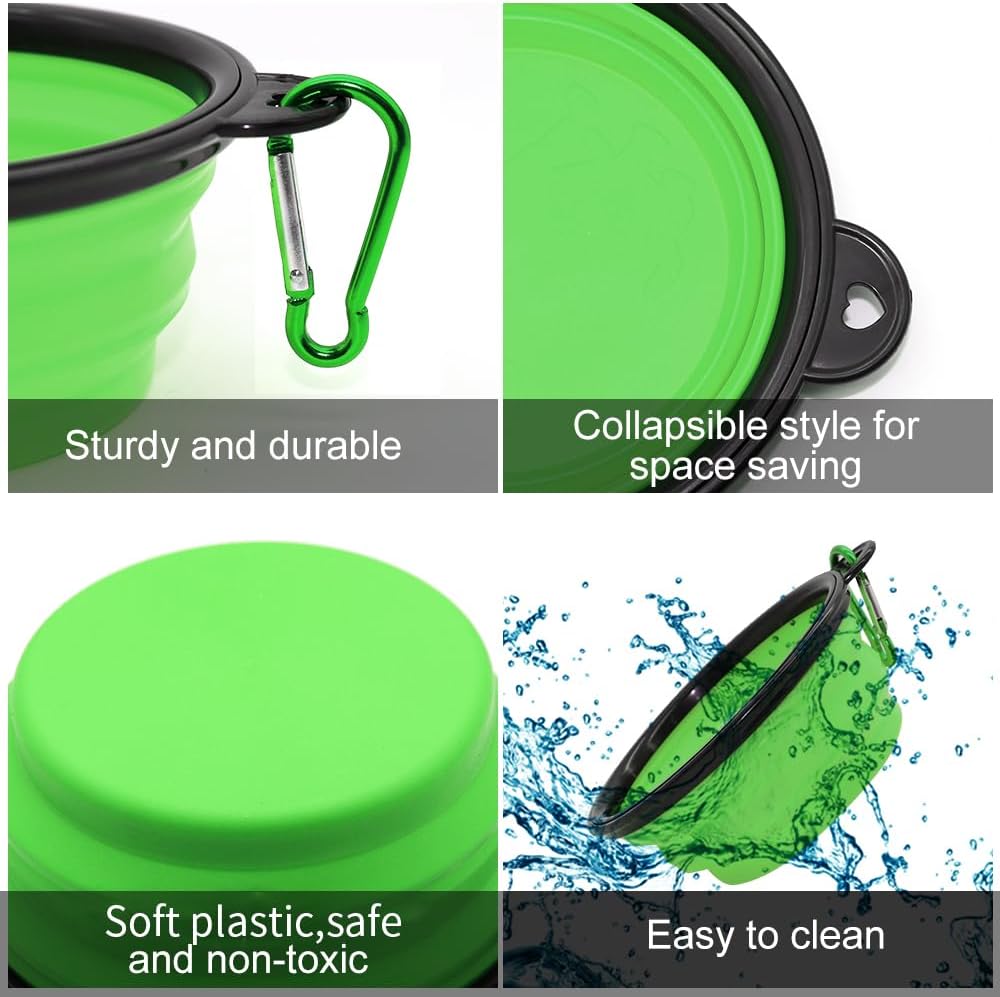Dog Bowl Pet Collapsible Bowls, 2 Pack for Cats Dogs, Portable Pet Feeding Watering Dish for Walking Parking Traveling with 2 Carabiners (Small, Blue+Green) - Image 4