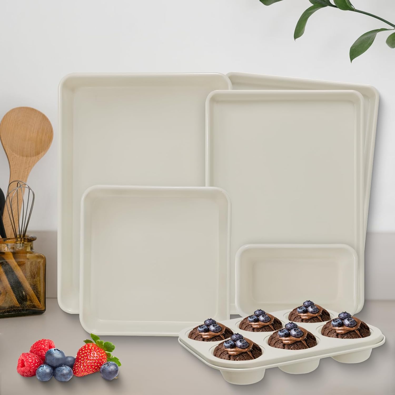 Baking Pans Set, Nonstick Bakeware Sets, Oven Pans for Cooking, AIVIKI 6 Pieces Baking Set Including Cookie Sheet, Deep Roaster Pan, Square Pan, Loaf Pan, Muffin Pan, Carbon Steel Baking Set - Image 7