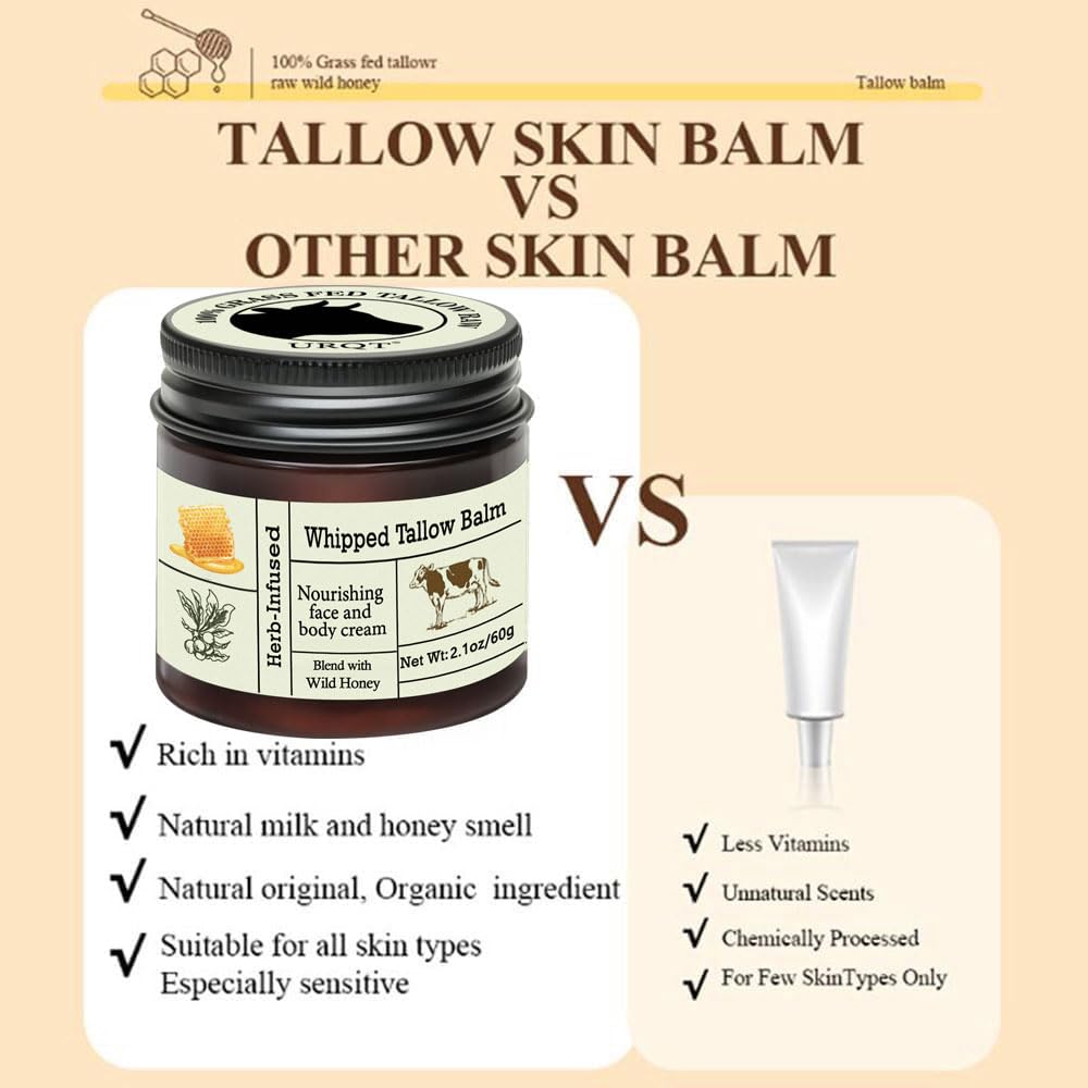 URQT Beef Tallow for Skin - Organic Grass-Fed Whipped Beef Tallow and Honey Balm - Deeply Moisturizing for Face & Body - Natural Skin Care for Soft, Supple Skin - Image 7