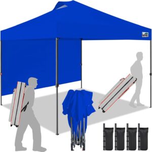 Eurmax USA NOMATTER ONE-Person Open&Close 10x10ft Pop Up Canopy Tent,Portable Shelter Canopy for Outdoor Events with 1 Removable Sidewall,Instant Canopies,Temporary Sunshade,Bonus 4 Sand Bags(Blue)