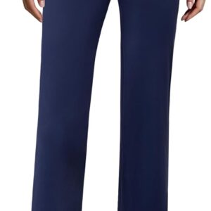 DLOODA Womens Stretchy Dress Work Pants, Business Casual Straight Leg Office Trousers Pull On Slacks with 2 Pockets