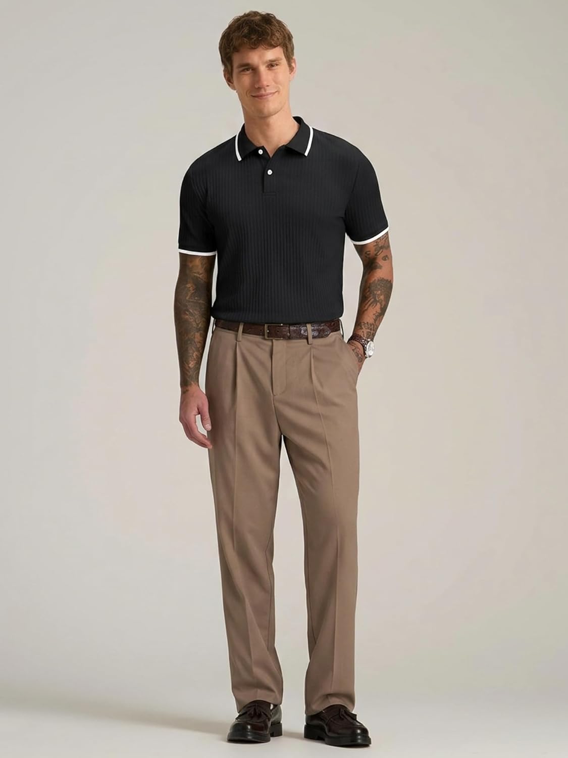 Comdecevis Men's Knit Polo Shirts Regular Fit Lightweight Business Casual Stretch Textured Collared Polo Short Sleeve - Image 3