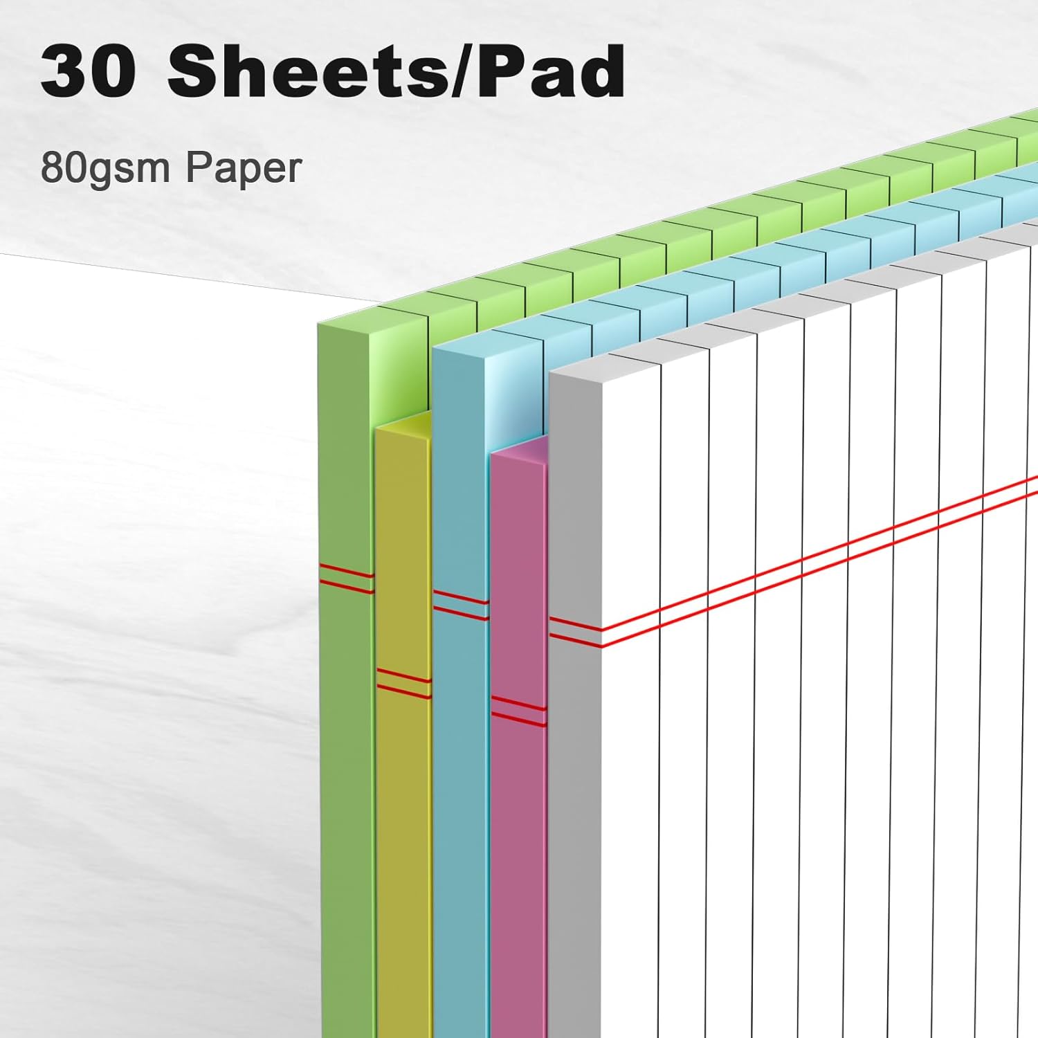 5pcs Small Note Pads 5x8 Notebook College Ruled Legal Pads Color Notepads 5 Pack Study Back Writing Pads 5 x 8 Perforated Narrow Ruled Pads of Paper for School & Office Supplies 30 Sheets/Pack - Image 3