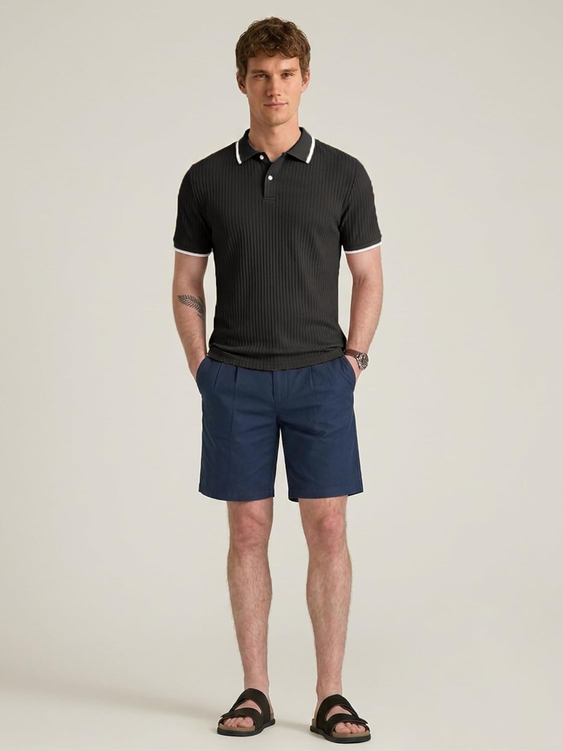 Comdecevis Men's Knit Polo Shirts Regular Fit Lightweight Business Casual Stretch Textured Collared Polo Short Sleeve - Image 4