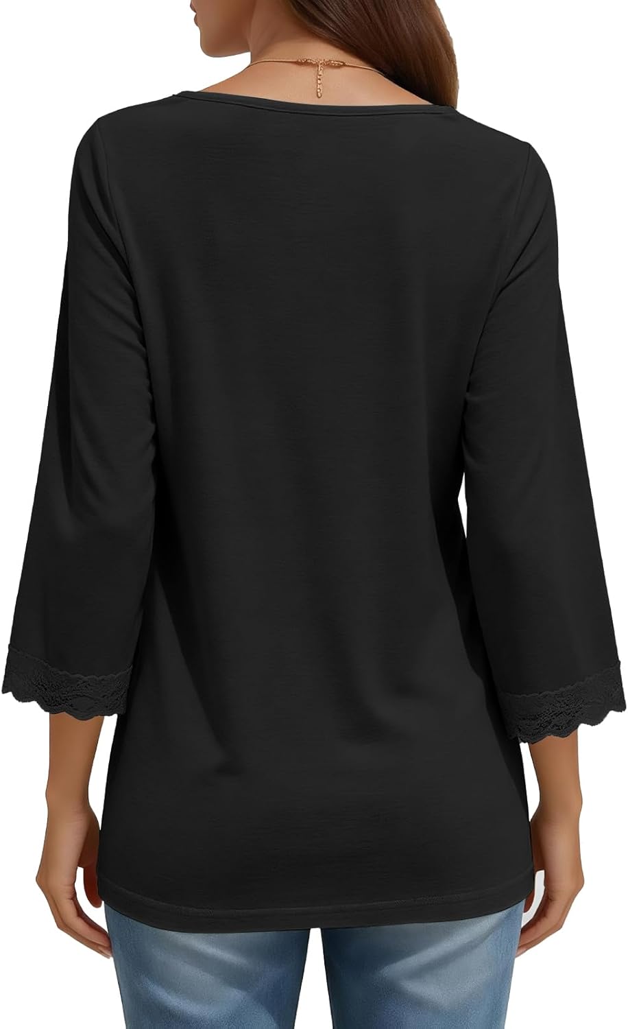 Womens Tops 3/4 Length Sleeve Lace V Neck T-shirt Dressy Casual Blouses Summer Outfits Beach Vacation Tunic Blouses - Image 4