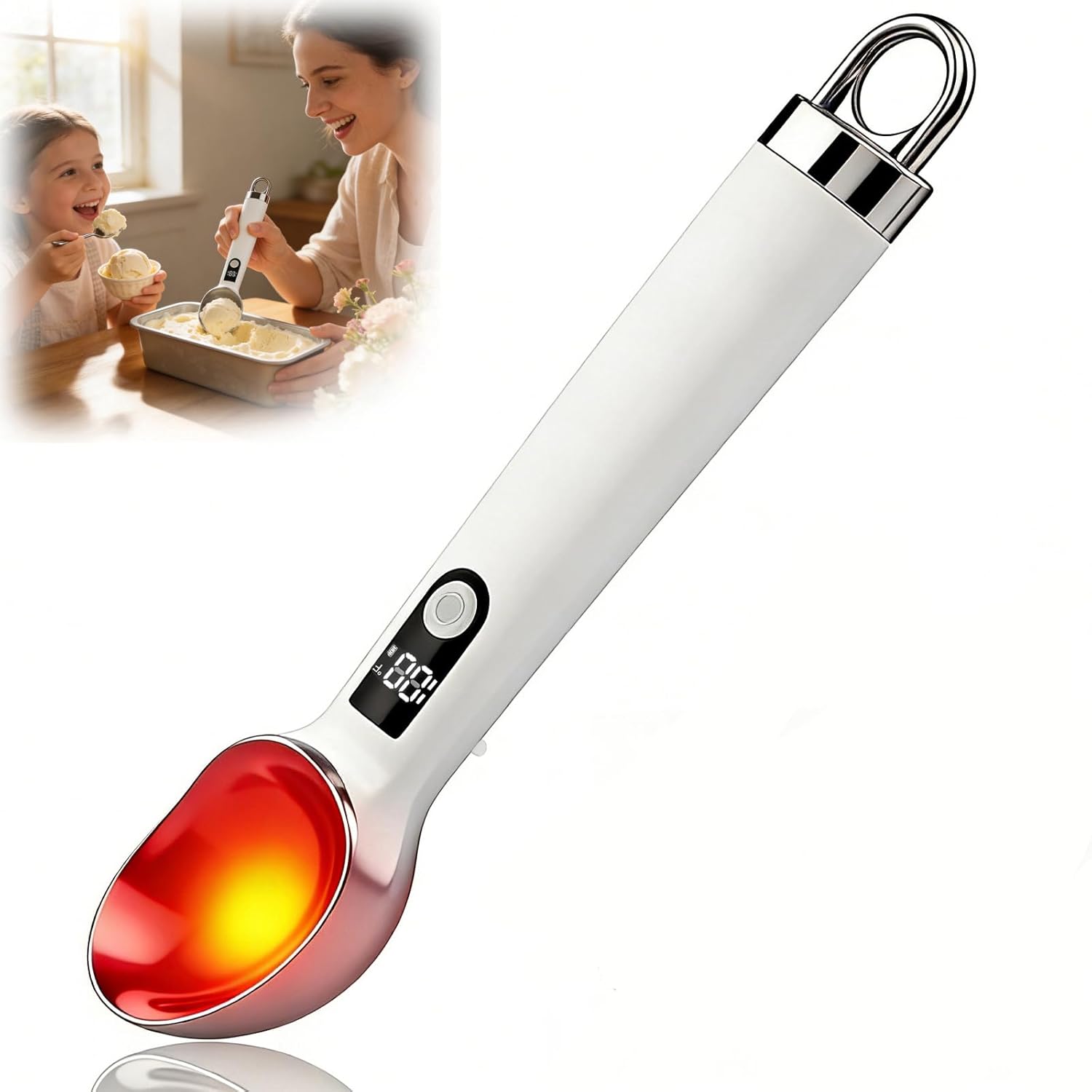 2026 Upgraded Heated Ice Cream Scoop with Switch, Electric Rechargeable Ice Cream Scooper with LED Display & Detachable Battery, Heats to 158°F in 60s