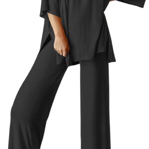 Ekouaer Lounge Sets for Women Short Sleeve Tops and Long Pants Soft Comfy Pajamas Set 2 Piece Outfits