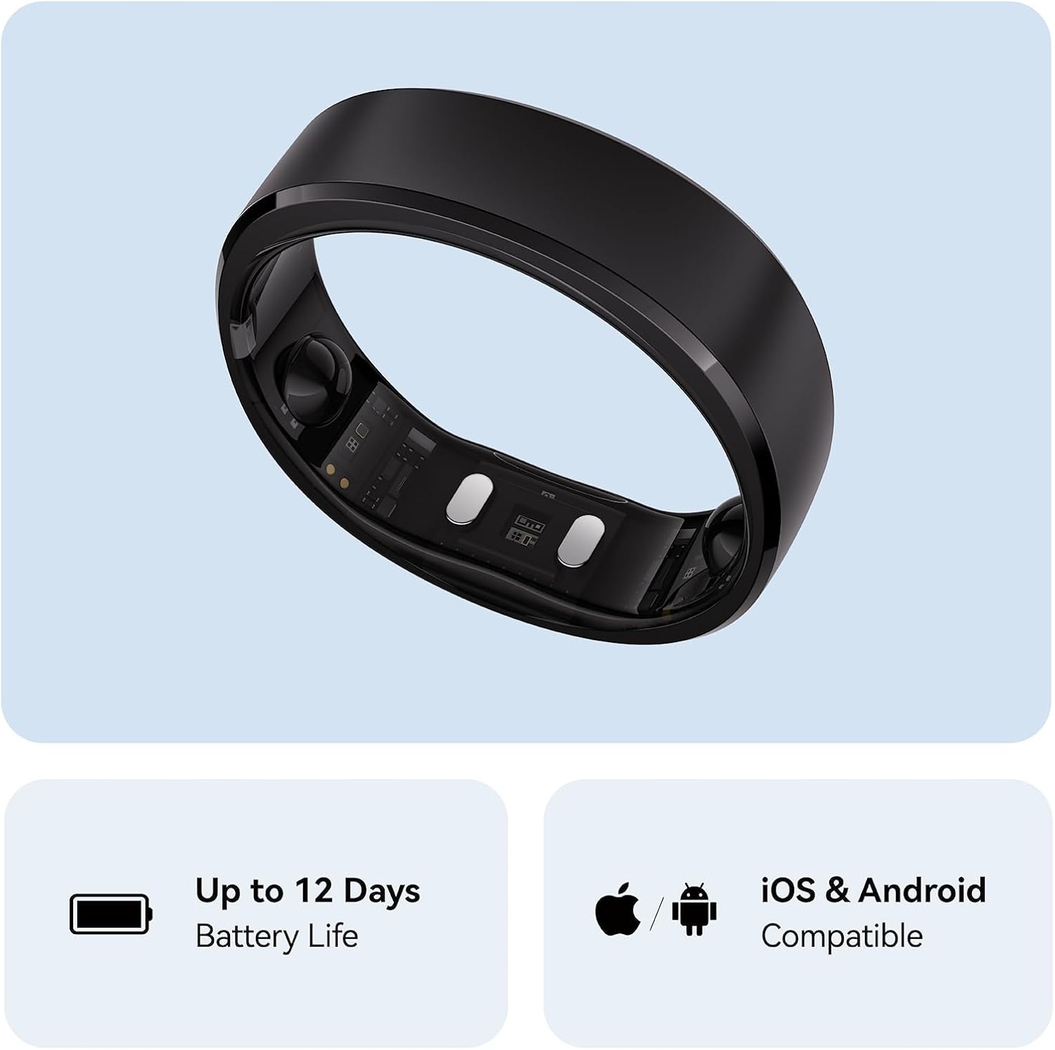 RingConn Gen 2, World’s First Smart Ring with Sleep Apnea Monitoring, No APP Subscription, 12-Day Battery Life, Stress/Heart Rate/Women's Health Tracker, Android & iOS Compatible (Black, Size 10) - Image 7