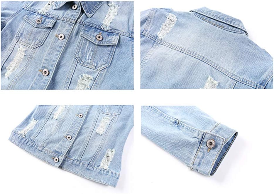 Hixiaohe Women Autumn 3/4 Sleeve Retro Short Denim Jackets Light Blue Jean Coats - Image 5