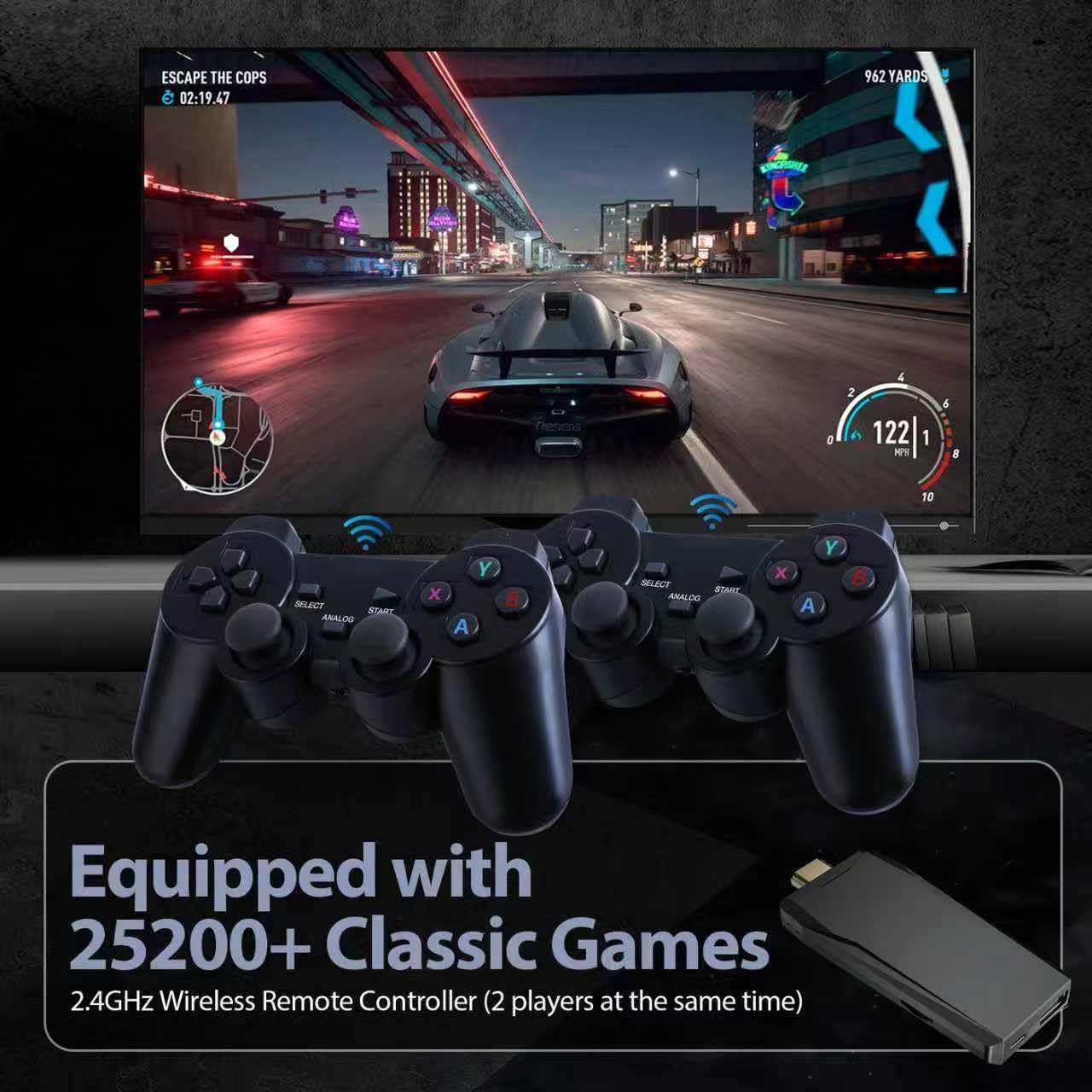 Retro Game Console, Retro Gaming Console, Wireless Retro Game Console, Plug & Play Video TV with 25200+ Built-in Games, 4K HDMI Output, and 2.4GHz Wireless Controller, 9 Classic Emulators (Black) - Image 2