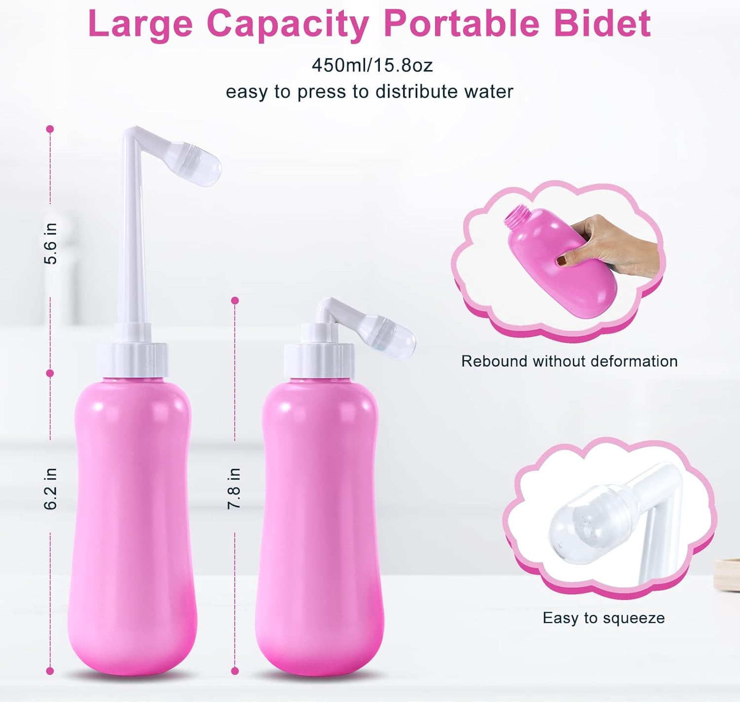 Portable Bidet Travel Large Capacity 450ml(15oz) Personal Toilet Handheld Pink - Image 3